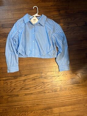 Ava & Viv Light Blue and White Striped Button-Down Shirt